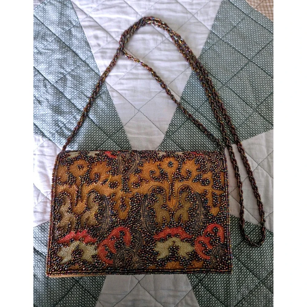 La Regale Beaded Crossbody Bag Women Small Gold Excellent Vintage Evening Clutch